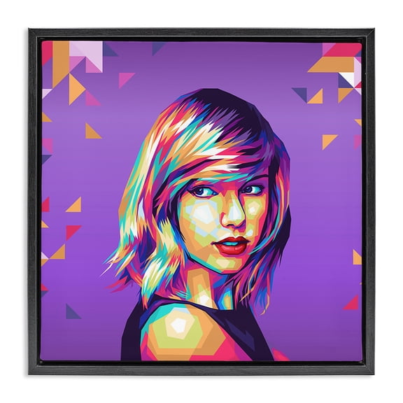 Stupell Industries Contemporary Pop Icon on Purple Black Floating Frame Canvas Art, 18 x 18, by Birch&Ink