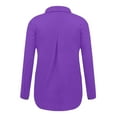 thumbnail image 4 of Hyknon Long Sleeve Shirts for Women Cotton and Linen Round Neck Buttons Blouses Fashion Solid Color Temperament Soft Lightweight Tops, 4 of 5