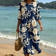 thumbnail image 5 of VBVC Women's and Women's Plus 3/4 Sleeve Midi Dress, Summer Casual Crew Neck Dress For Women, Ladies' Loose Fit Floral Dress with Pockets,Navy,S-5XL, 5 of 8