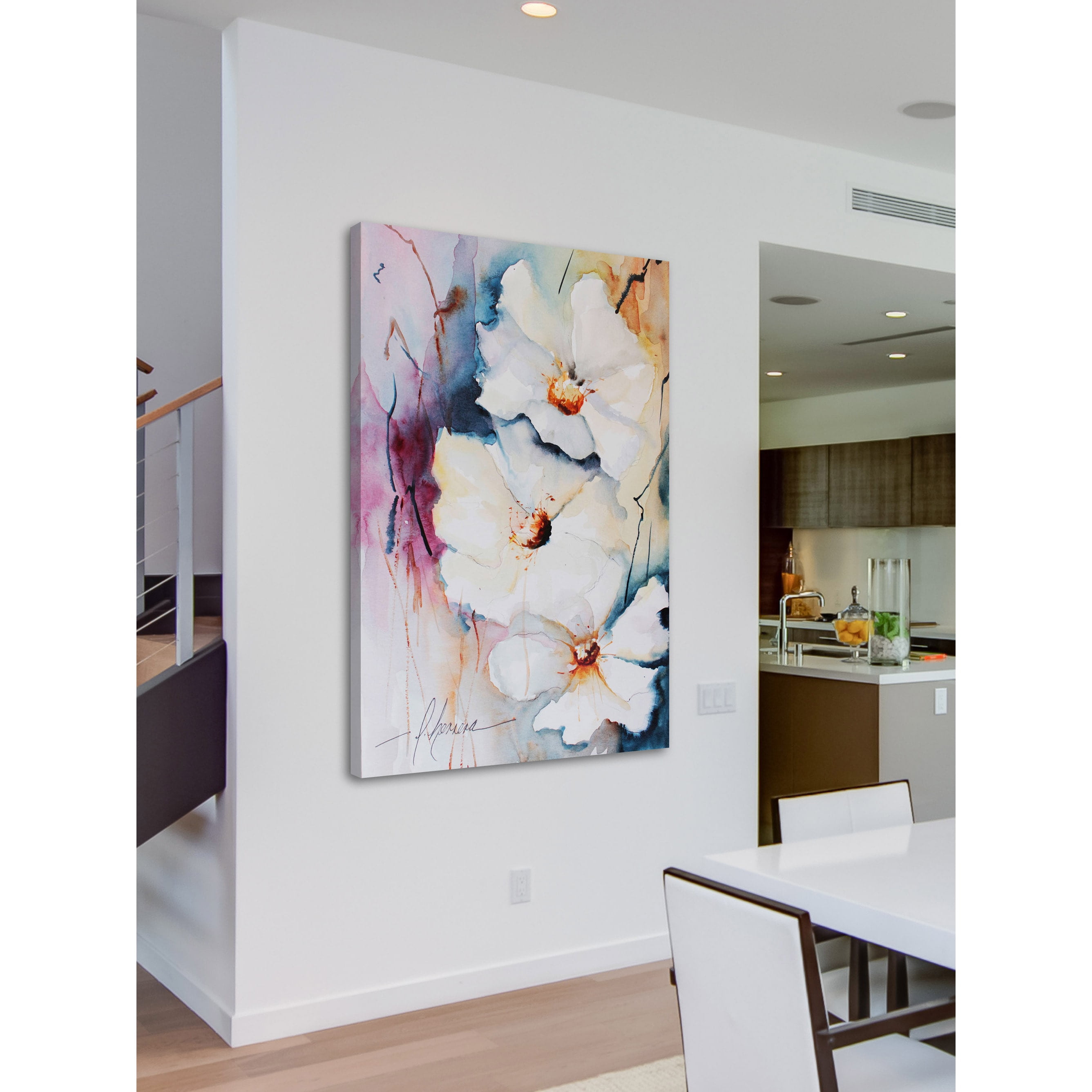 Marmont Hill "White Floral Spread I" Painting Print on Wrapped Canvas