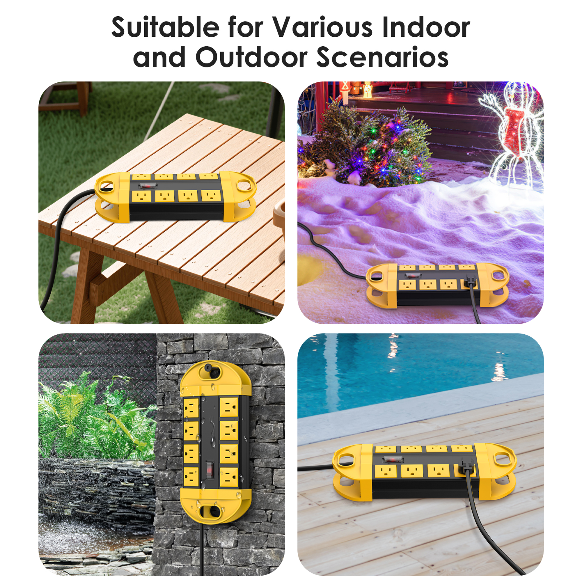 VILONG Metal 8-Outlet Outdoor Power Strip, IPX6 Waterproof, 1200J Surge Protector, 6ft Extension Cord, Flat Plug, ETL Certified for Yard,Patio,Garden