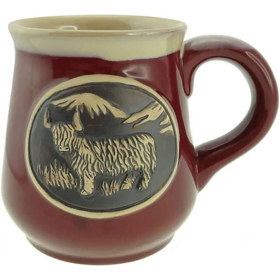 Glen Appin Stoneware Mug Scotland Pottery Mug for Coffe or Beer 13.5 oz(400 ml) (Highland Cow - Red)