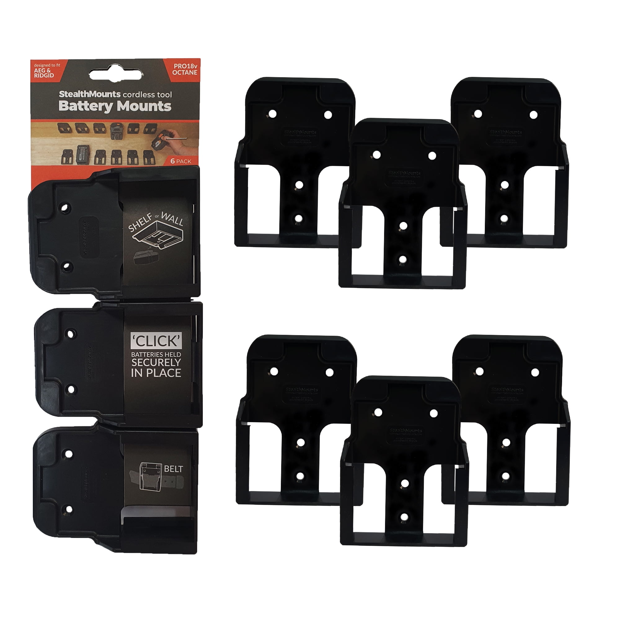 StealthMounts Battery Mount Milwaukee M18 Black 6 Pack 18v 