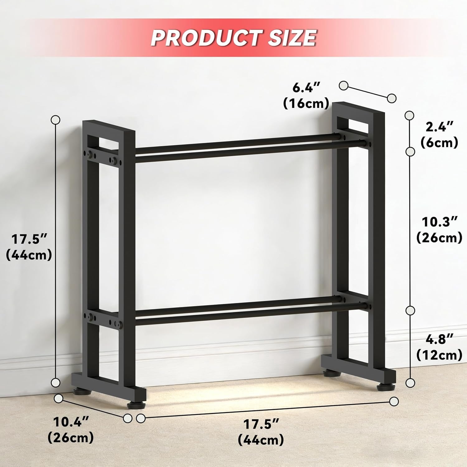 Dumbbell Rack 2-Tier 18 IN Length Adjustable Weight Rack for  Gym Dumbbells Kettlebell, Small Dumbbell Rack 250 LB Capacity, Dumbbell Rack Stand Only