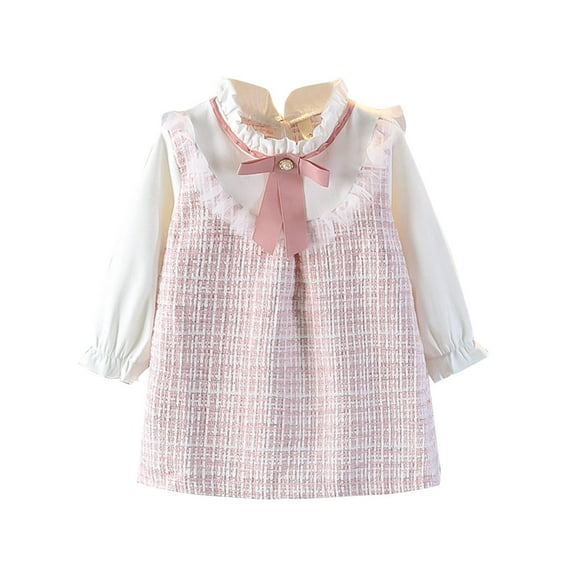 Odeerbi Vestido de Punto de Algodón Para Niñas Primavera Verano Manga Larga Vestido de Encaje Con Lazo