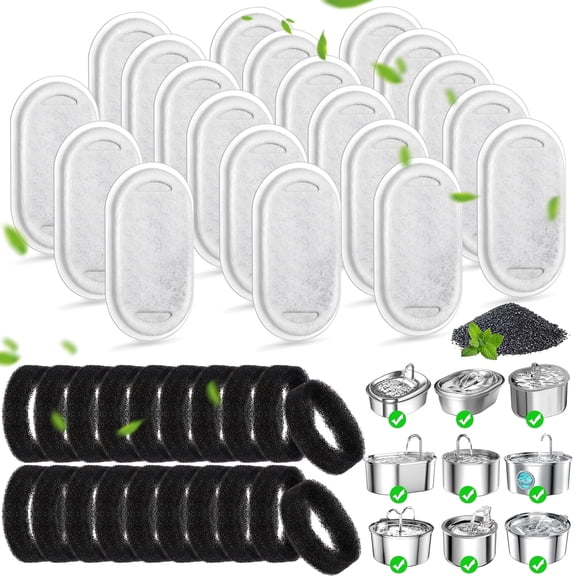 40pcs Cat Water Fountain Filters, EEEkit Pet Sponges Drinking Dispenser Replacement Filters for 67/108/135oz
