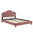 thumbnail image 3 of Platform Bed Frame, Rivet Nailhead, King Size, Pink, Velvet, Mid Century Bedroom, Modern Contemporary Boutique HB35461, 3 of 12