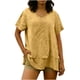 thumbnail image 4 of Túnica de Manga Corta para las Mujeres Color Sólido de Lino Sentir Botón Blusa, Ligera Camiseta de Verano Casual, 4 of 9