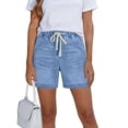 thumbnail image 3 of Jean Shorts for Women High Waisted Pull on Drawstring Elastic Waist Trendy Stretchy Denim Wide Leg Jorts Summer Shorts with Pockets Xl, 3 of 5