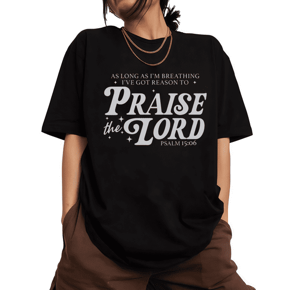 UNISHE Womens Praise The Lord Christian Quote Graphic Short Sleeve Crewneck T-Shirt S-5XL Black Tops