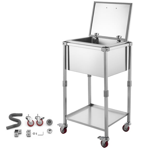 KFFKFF Rolling Ice Chest Cooler Cart with Stainless Steel Bin, 57.7 Quart Capacity, Outdoor Cooler Trolley with Wheels, Dual Flip Lid, and Bottom Shelf, Ideal for Patio, Backyard, 22x17.9x39.5 in