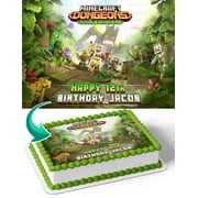 Mine Pixel Craft Dungeons Jungle Awakens Edible Image Cake Topper Personalized Birthday Sheet Decal Banner 1/4 Sheet