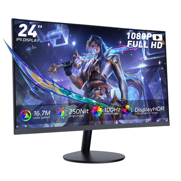 ReHisk 24 inch IPS FHD 1080P 100Hz Gaming Monitor VESA 75*75mm 1ms Response Time FreeSync & G-sync Compatible 24 inch monitor with HDMI2.0 DisplayPort 1.2 computer monitor Low-Blue Light