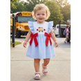 thumbnail image 4 of Cjfdfy Toddler Baby Girl Back to School Dress Kindergarten Outfits Baby Girls First Day of School Outfit 2 3 4 5 6 7 Years Apple School Bus Embroidered Bows Flying Sleeve Plaid Summer Fall Dress, 4 of 9