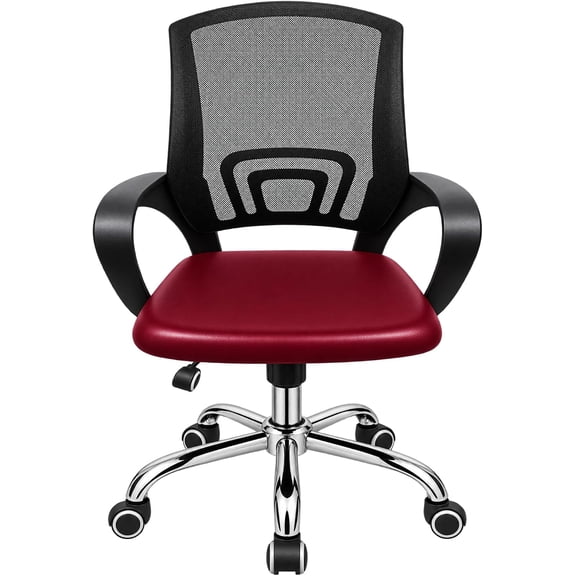 Waterproof PU Leather Office Chair Seat Cover, Removable Stretch Square Seat Protector with Hidden Elastic, Non Slip Easy Wipe Clean Desk Chair Cover for 17.7 to 20.9 Inch Seats (Dark Red)