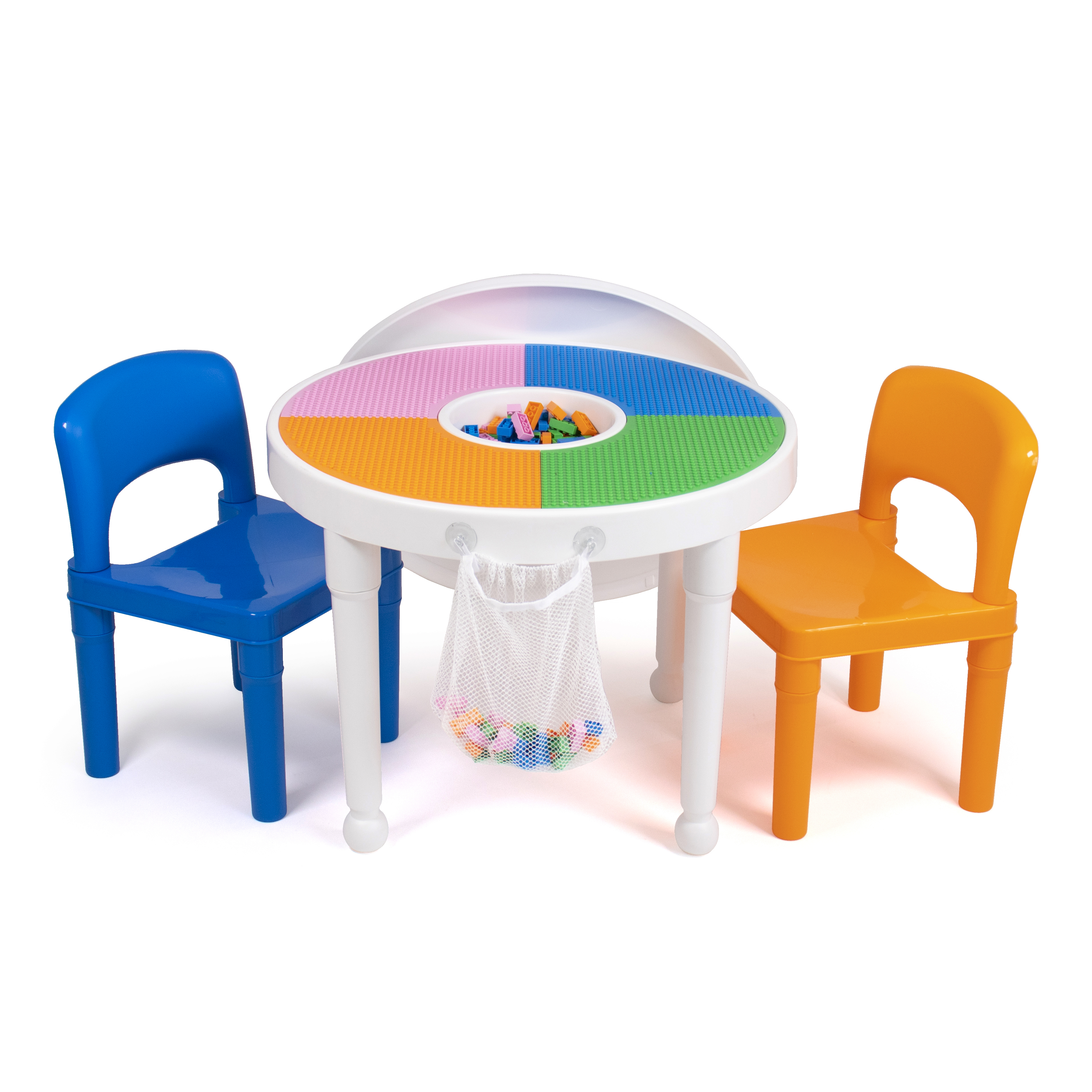 Humble Crew Kids 3pc Plastic Dry-Erase Activity Table & Chair Set with 100 Building Blocks, White, Orange, Blue - image 3 of 20