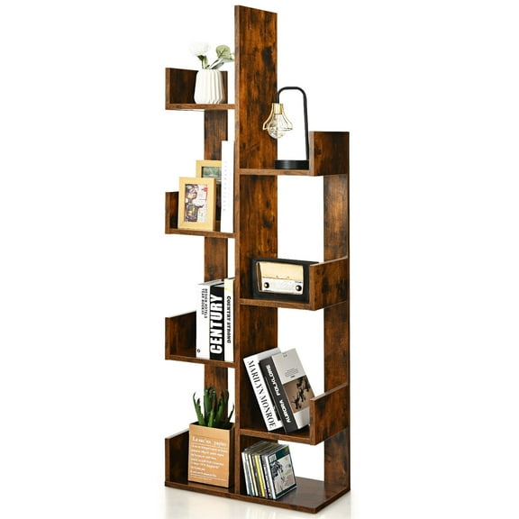 Gymax 8 Shelf Bookcase, Brown