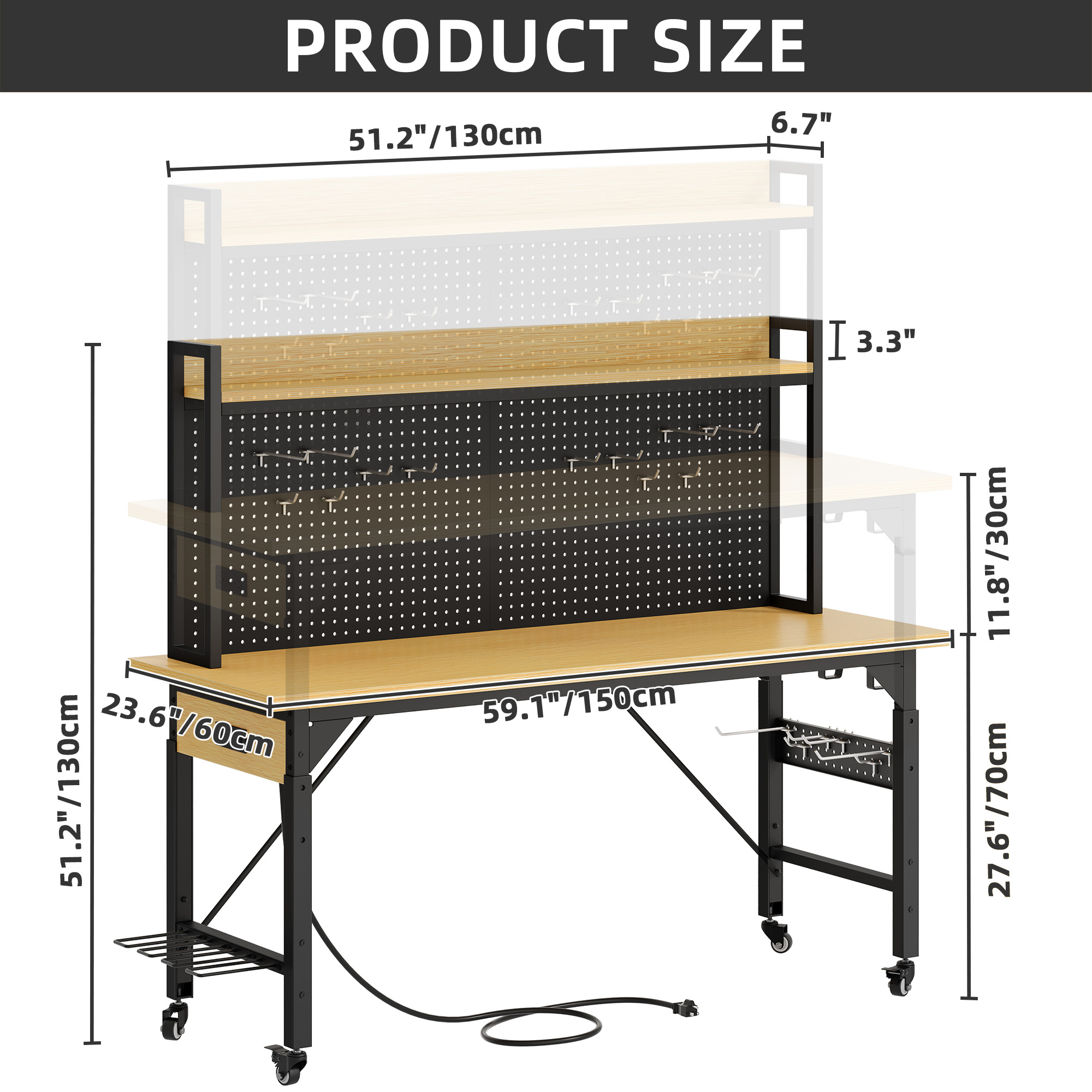 Dextrus Multifunctional Workbench with Wheels, 59 x 24 inches photo 4