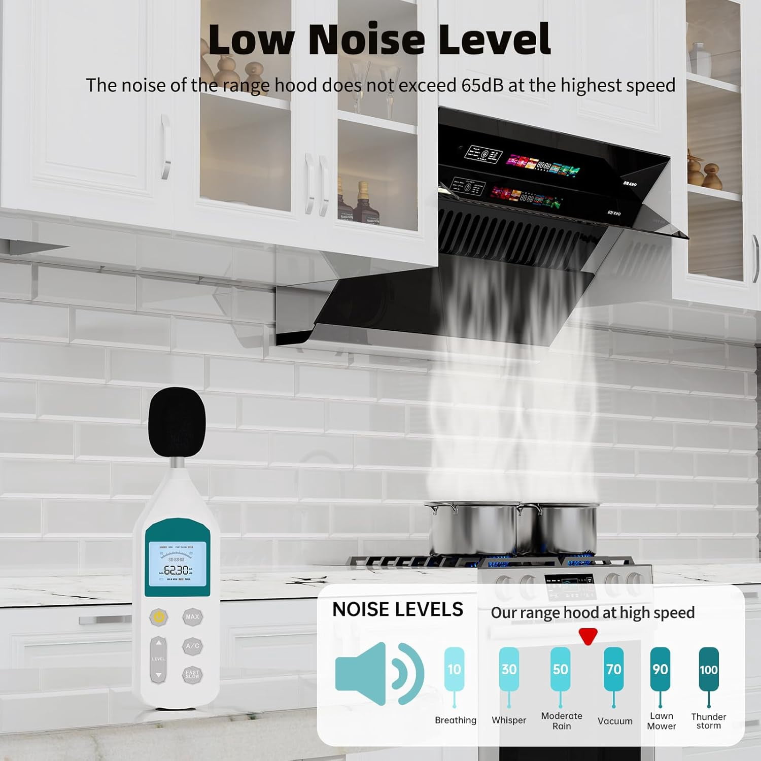 Range Hood 30 inch with 900CFM, Voice/Gesture Sensing/Touch Control Panel, Unique Side-Draft Design for Under Cabinet Modern Kitchen Hood, Ducted/Ductless Convertible