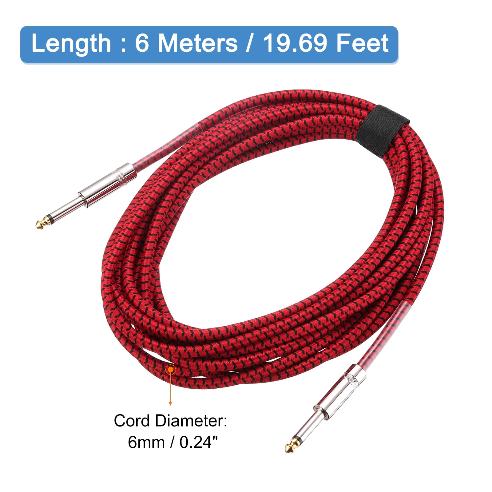 1 PCS Guitar Instrument Cable 20 Feet 1/4 Inch to 1/4 Inch Straight 6.35mm Male Audio Interconnect Cord Braided Red
