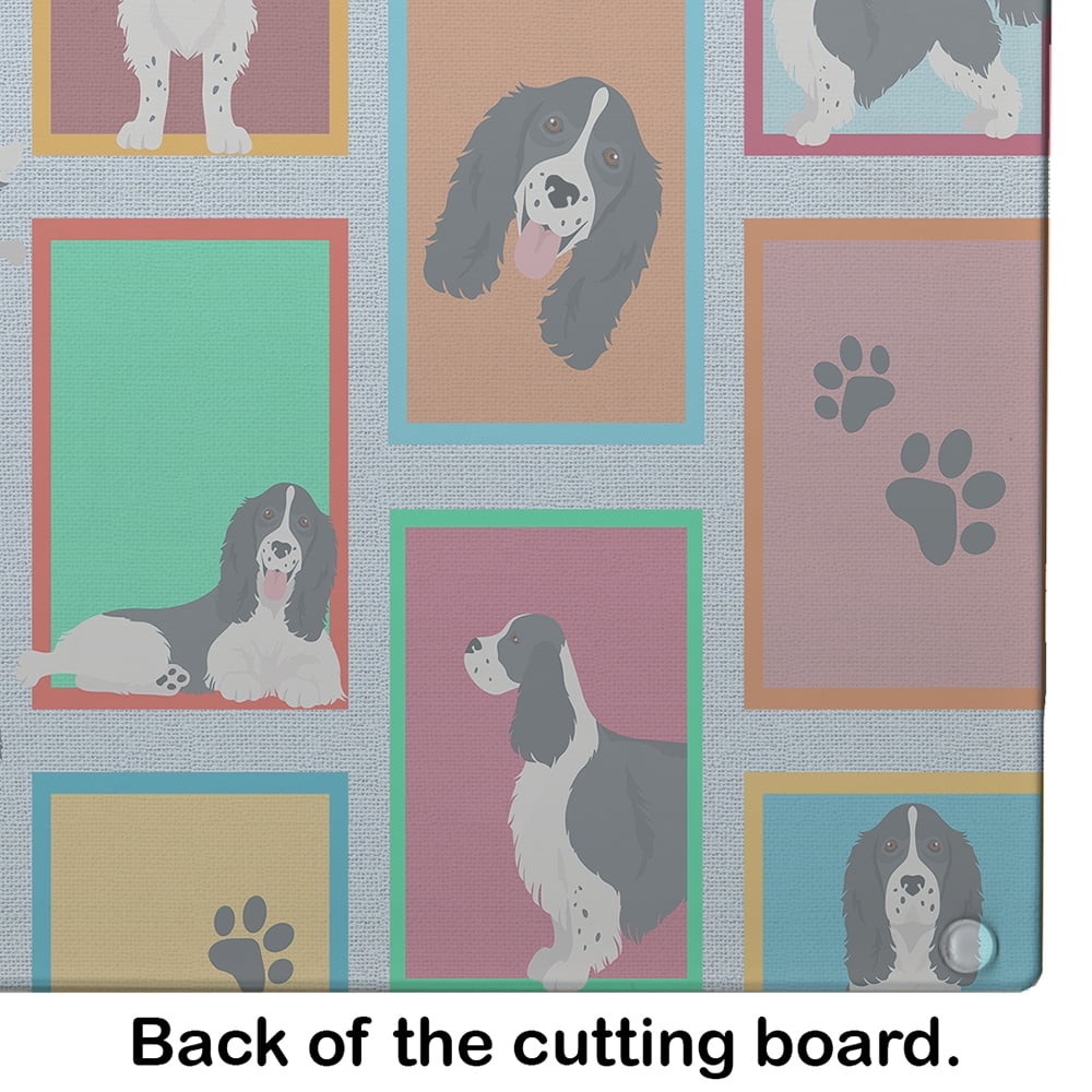 Lots of Black and White English Springer Spaniel Glass Cutting Board Large 12 in x 15 in
