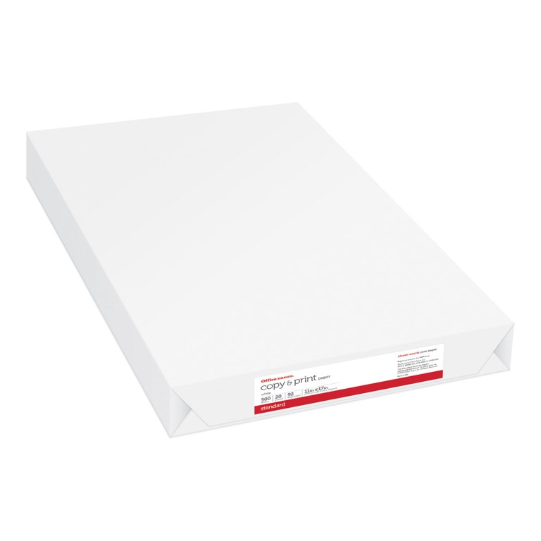 Office Depot Brand Copy & Print Paper, Ledger Paper, 20 lb, 500 Sheets per Ream, Case of 5 Reams, White