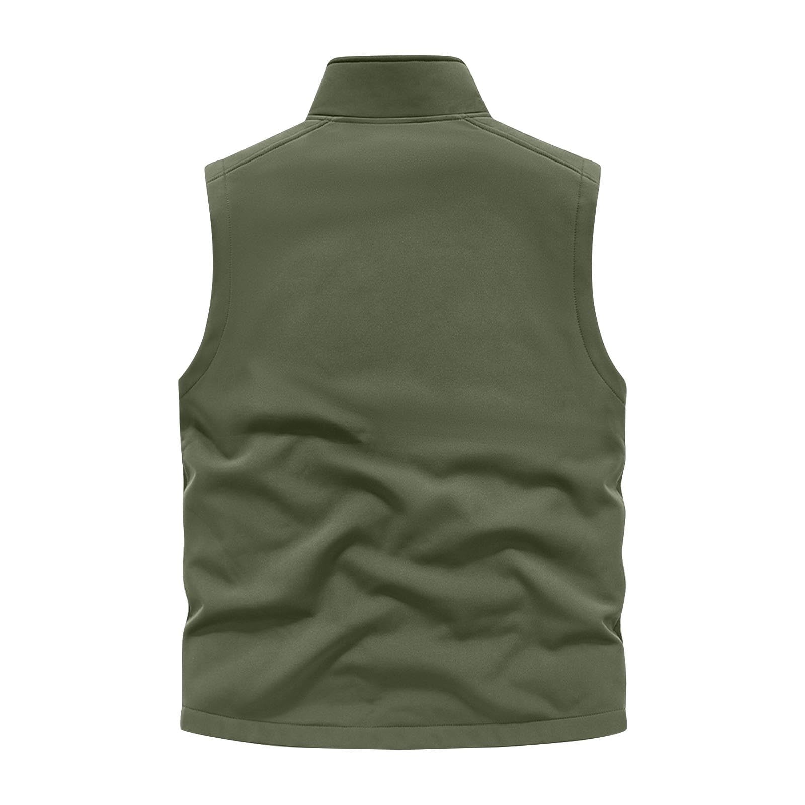 VSSSJ Men's Softshell Vest Outerwear Zip Up Fleece Lined Windproof Travel Vest Outdoor Sleeveless Stand Collar Sports Jacket for Golf Running Hiking Green L