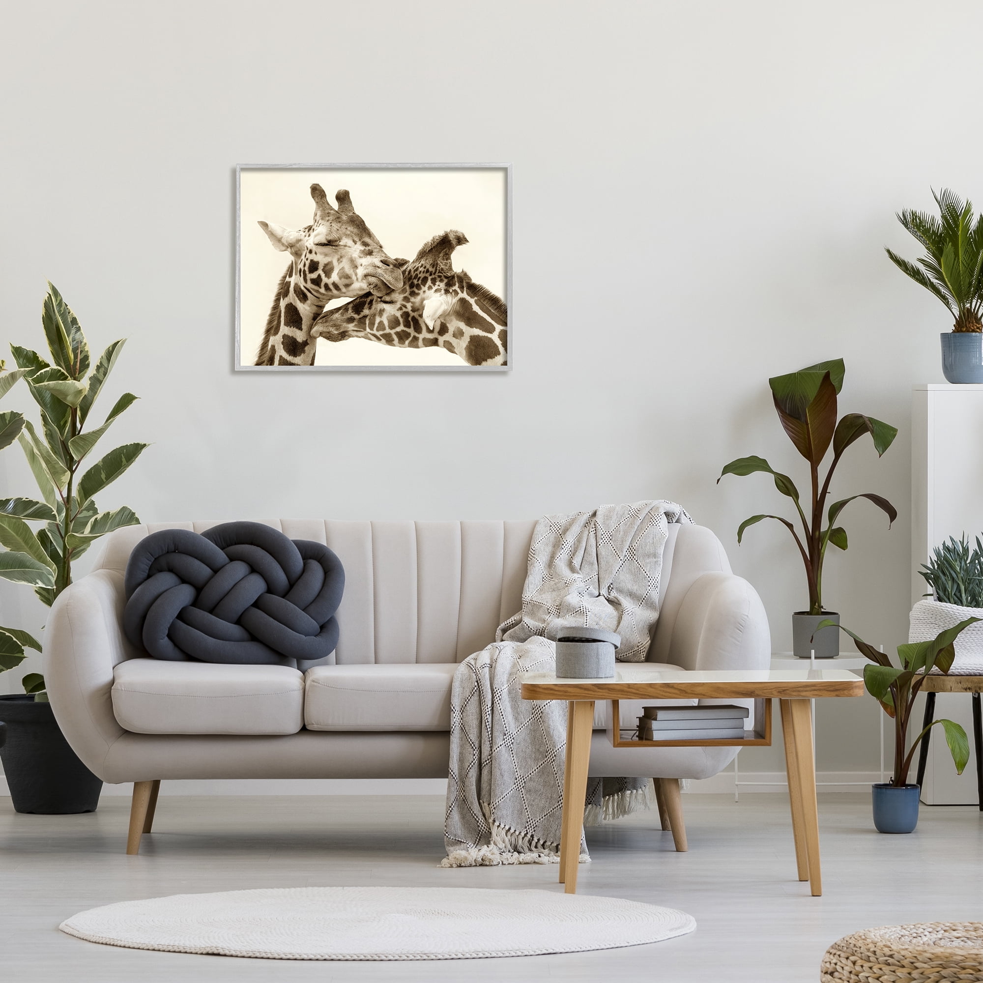 Stupell Industries Sweet Cuddling Giraffes Sepia Wildlife Photography Portrait Photograph Gray Framed Art Print Wall Art, Design by Carrie Ann Grippo-Pike