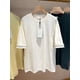 thumbnail image 2 of Camiseta de manga corta de color sólido informal con cuello redondo y decoración de rayas clásicas con puños de caballero de alta calidad de verano, 2 of 4