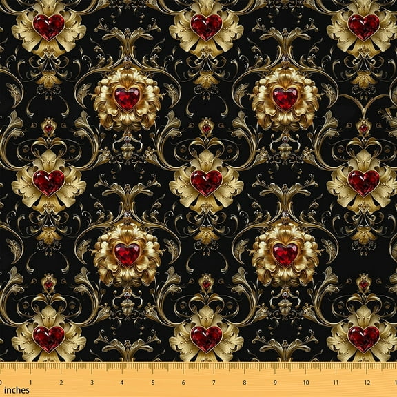 Feelyou Glitter Diamond Fabric by the Yard 1 Yard, Damask Floral Print Room Decor Fabric by the Yard, Bohemian Theme Fabric for Sewing, Luxury Bedroom Decor