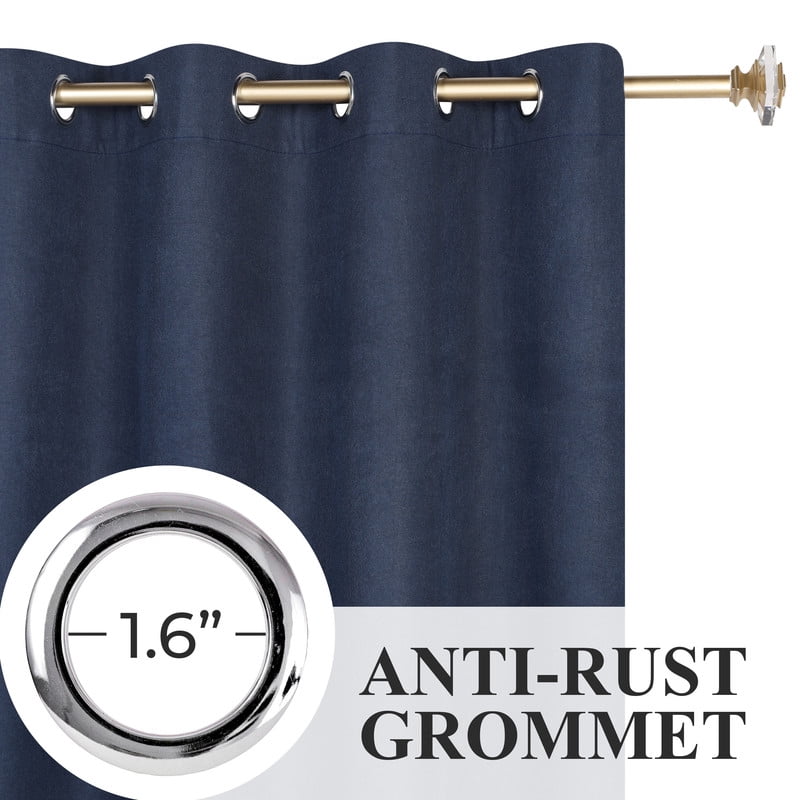 Superior Neal 100% Blackout Curtains Set of 2, Grommet Curtain Pannel Pair, Navy Blune, 52"W x 108"L