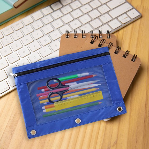 2Pcs Pencil Pouch for 3 Ring Binder, Binder Pencil Case with Smooth Zipper, Clear Window Pencil Bag with 3 Reinforced Grommets, Big Capacity Pencil Box, Office Supplies, Dark blue
