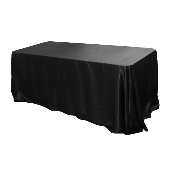 6 pack 90x132" Rectangular Satin Tablecloth Wedding Party Catering", (Color: Black)