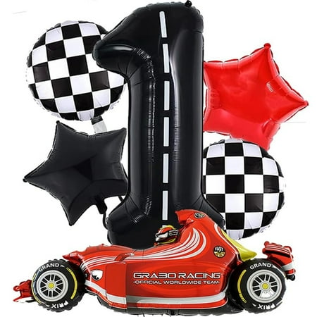 Speedy Number 1 Race Car Balloon Set - 40 Inch Boys Birthday Decorations, Mylar Balloon Kit for Two Fast Theme Party Supplies