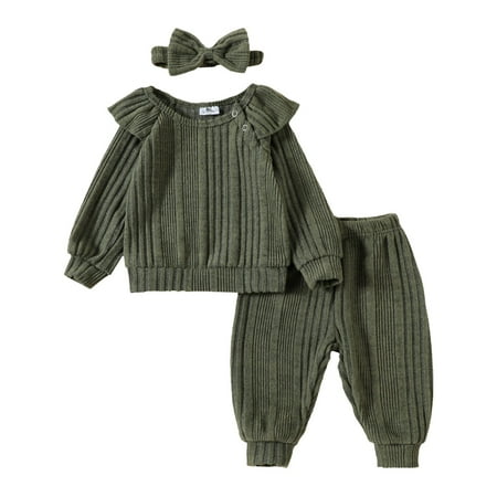

Binhe Recommended European And American Babies And Girls Clear Color Flying Sleeve Long Sleeve Top + Trousers + Headwear Three Suit for Soft and Comfortable Wear