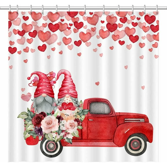 72x72 Valentine''s Day Shower Curtains Falling Red Love Hearts Holiday Bathroom Curtains Valentines Lovers Couples Romantic Decors Home Fabric Waterproof Set 12 Hooks