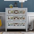 thumbnail image 1 of Nightstand Wood Cabinet with 3-Drawer, Chest of Drawer with Silver Metal Handles & Decorative Mirror, Fully Assembled,Silver, 1 of 7