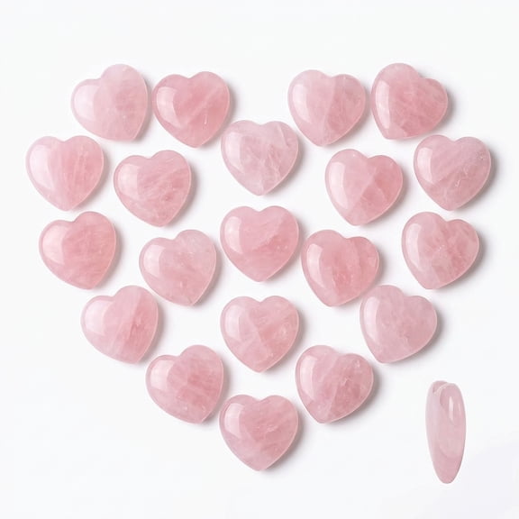 NOGIS 20 Pcs Rose Quartz Heart Crystals Natural Crystal Polished Healing Cute Mini Pocket Stones Palm Thumb Love Gemstones Set Reiki Energy Balancing Meditation Valentine's Day Gift (Pink)