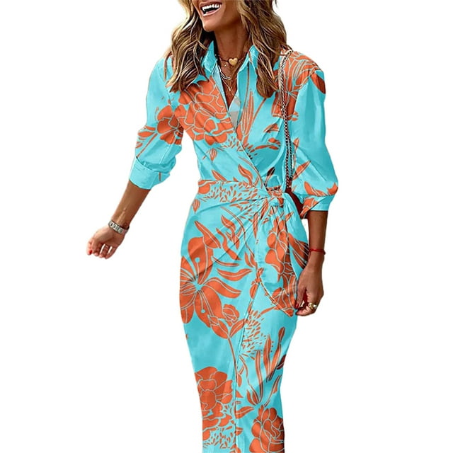Sexy Dance Robes pour Femmes Imprimé Floral Été Plage Robe d'Été Géométrique Longue Robe Col en V Manche 5 Bleu Orange 4TG