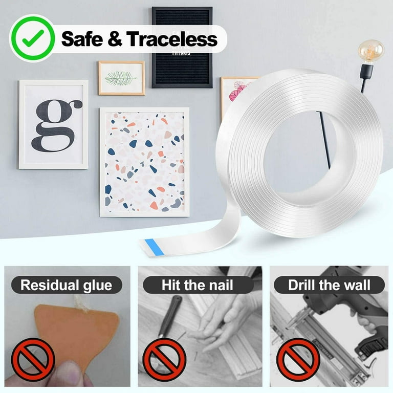 Double Sided Nano Tape Heavy Duty Adhesive 16.5FT - Multipurpose Wall Tape  Removable Mounting Tape, Clear Gel Strip Washable Strong Sticky Poster  Carpet Tape for Household/Office/Festival Decor 