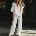 thumbnail image 5 of IUYRTFE Women's V-Neck Short Sleeve Top and Wide Leg Pants Set with Pockets Casual 2 Piece Lounge Outfit, 5 of 6