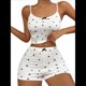 thumbnail image 3 of Conjunto de Pijama de 2 Piezas con Estampado Gráfico para Mujer, Pantalones Cortos y Top de Verano, Conjuntos de Estar por Casa Acanalados. Negro S, 3 of 8