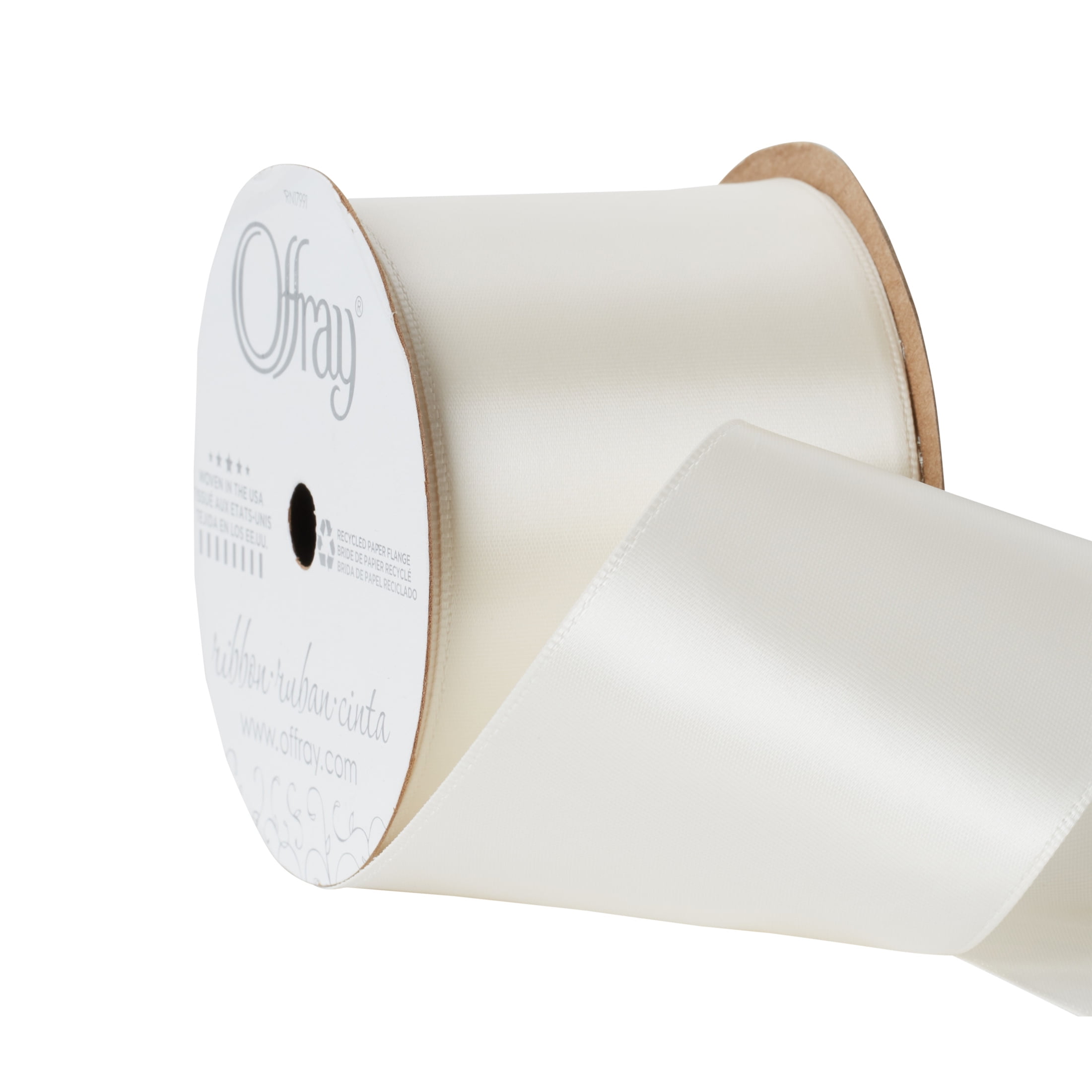 Offray Ribbon, Antique White 2 1/4 inch Single Face Satin Polyester Ribbon, 9 feet