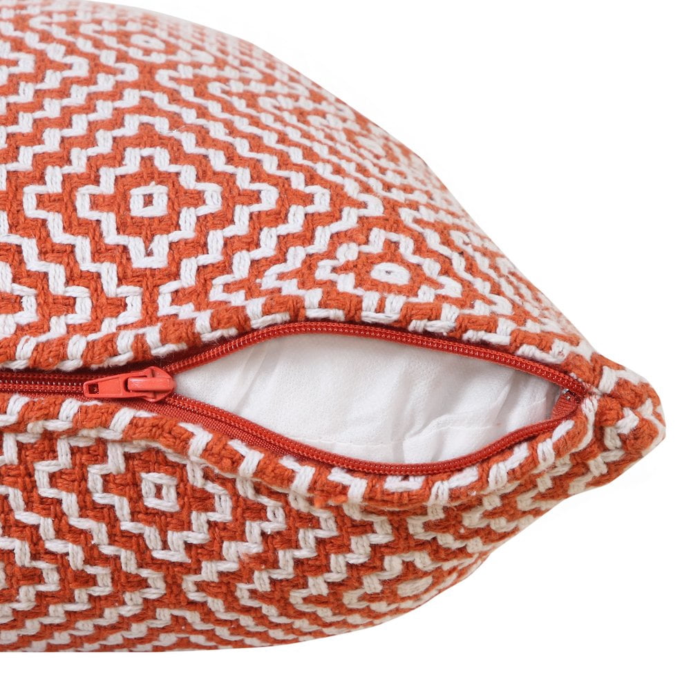 LR Home Ox Bay Hand-Woven Orange/White Diamond All-Natural Cotton Pillow Cover