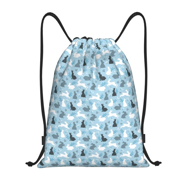 Xecao Black White Gray Rabbit Pattern Sports Drawstring Backpack - String Swim Gym Bag with Wet Proof Pocket for Women&Men-Small