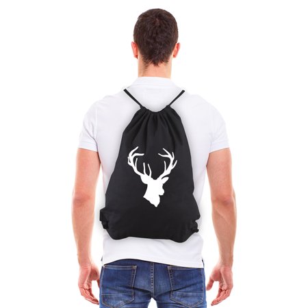 Hunting Deer Buck Antlers Sport Eco-Friendly Draw String Bag Black &