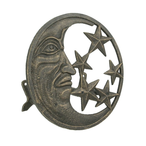 Zeckos Bronze Cast Iron Crescent Moon and Stars Garden Hose Hanger