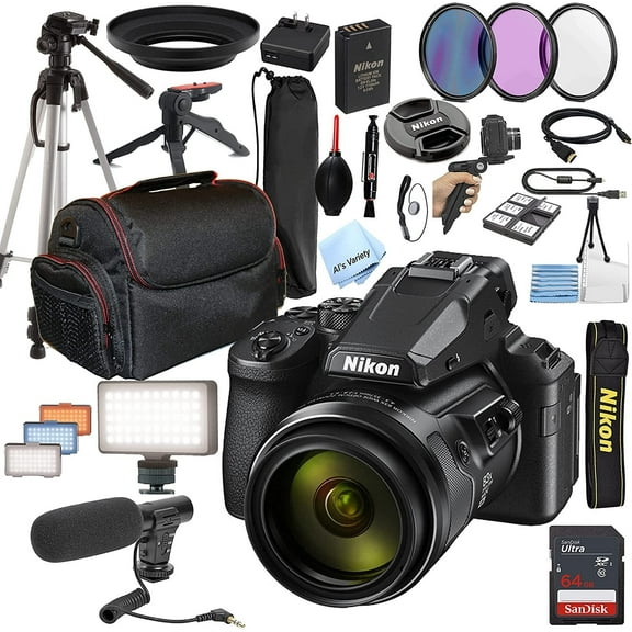 Nikon COOLPIX P950 16MP Digital Camera   Shot-Gun Microphone   LED Always on Light   64GB Memory, Filters, Case, Tripod   More 28PC Bundle Kit