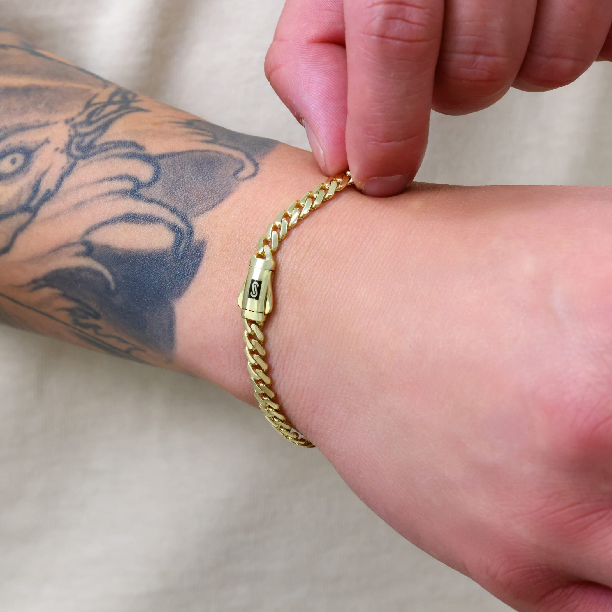 Nuragold 10k Real Yellow Gold Royal Monaco 5mm Miami Cuban Link Bracelet (6"-9") Italian Jewelry for Men & Women
