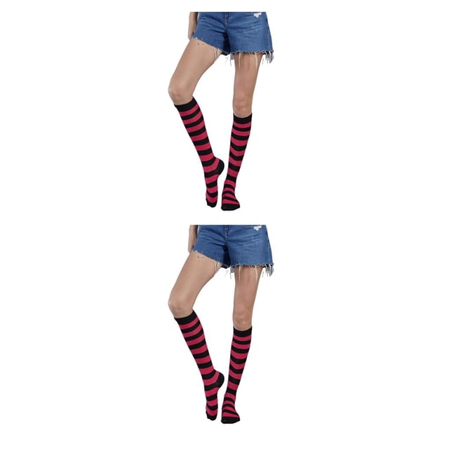 Calcetines Minnieouse Rayas altas hasta el muslo 2piezas fucsia
